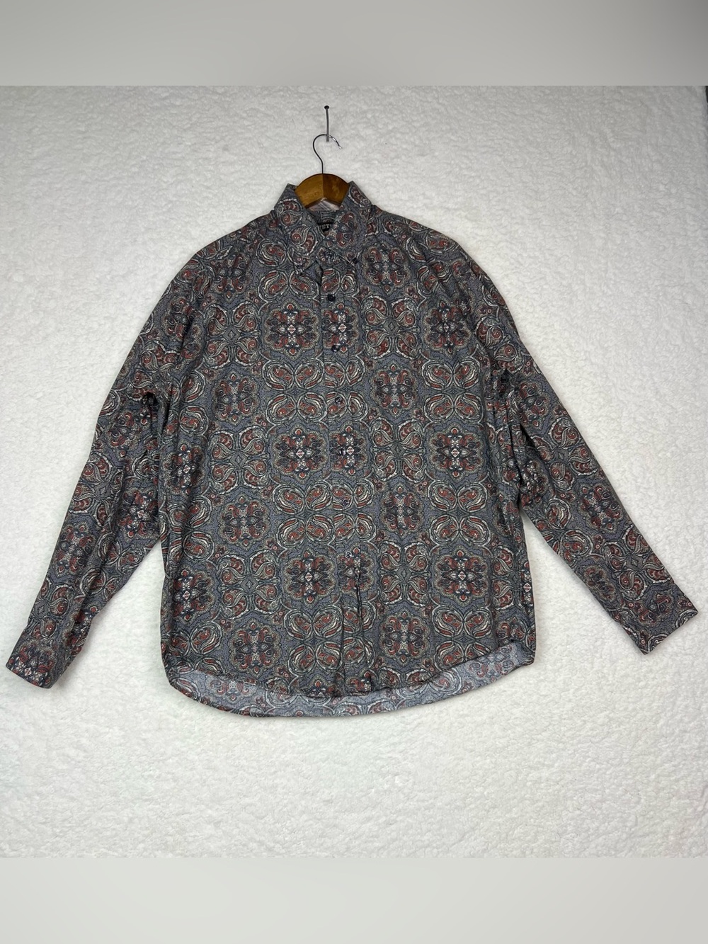 Stetson Men's Paisley Button-Up Shirt Gray and Rust Accents Size L Multi Color